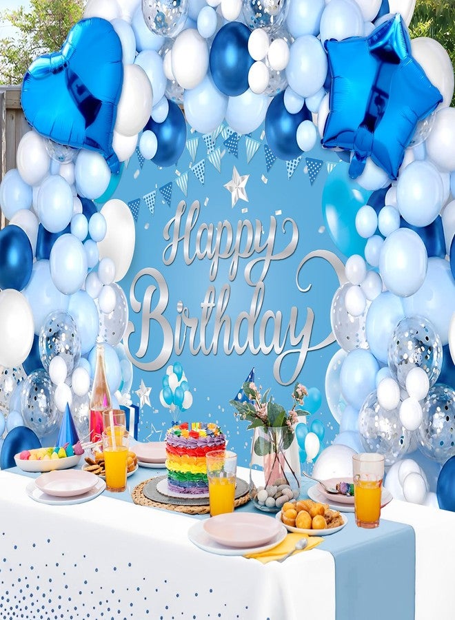 Woosytoo Light Blue Birthday Party Decorations Light Blue Party Decoration Backdrop Banner with Heart Star Foil Balloons Tablecloth Happy Birthday Party Supplies for Boys Girls Men Women Bday Celebration - Image 5